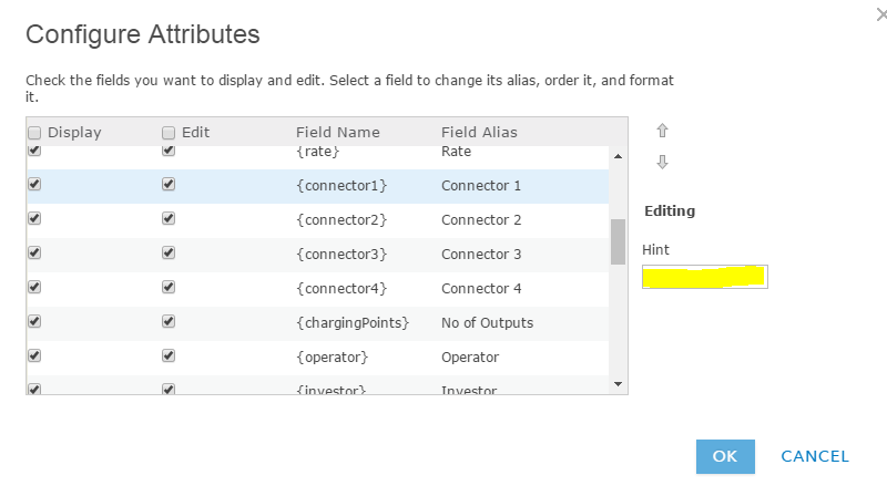 Hint appears missing in the popup configuration